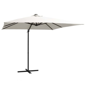 Umbrelă suspendată cu LED, stâlp din oțel, nisipiu, 250x250 cm
