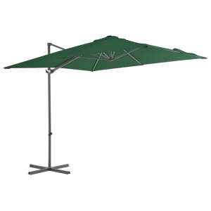 Umbrelă suspendată cu stâlp din oțel, verde, 250 x 250 cm