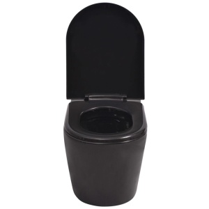 Vas toaletă cu montare pe perete, ceramică, negru - Img 7