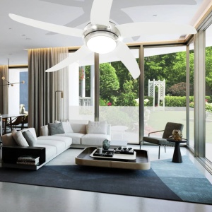 Ventilator tavan decorativ cu iluminare, 128 cm, alb - Img 4