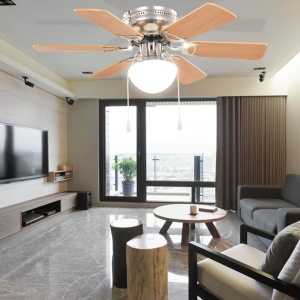 Ventilator tavan decorativ cu iluminare, 82 cm, maro deschis - Img 3