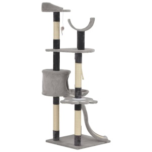 Ansamblu pentru pisici cu stâlpi din funie de sisal, gri, 145cm - Img 3