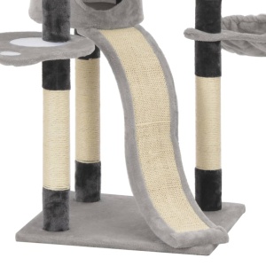 Ansamblu pentru pisici cu stâlpi din funie de sisal, gri, 145cm - Img 6