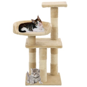 Ansamblu pentru pisici, stâlpi cu funie de sisal, 65 cm, bej - Img 2