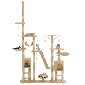 Ansamblu pentru pisici stâlpi din funie de sisal 230-250 cm bej - Img 2