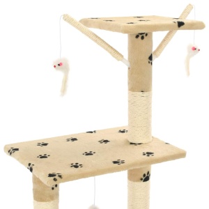 Ansamblu pisici stâlpi funie sisal, 138 cm imprimeu lăbuțe, bej - Img 5