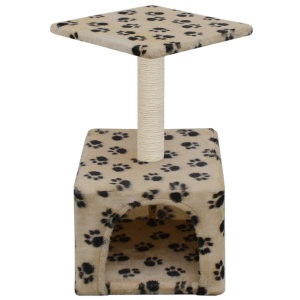 Ansamblu pisici, stâlpi funie sisal 55 cm, imprimeu lăbuțe, bej - Img 3
