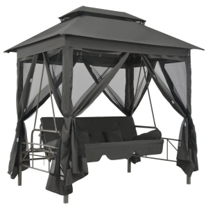 Balansoar extensibil cu copertină antracit 220x160x240 cm oțel