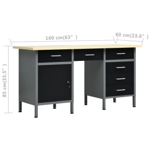 Banc de lucru, negru, 160 x 60 x 85 cm, oțel - Img 9