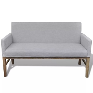 Bancă cu perne căptușite, textil, lemn de hevea, gri deschis - Img 3