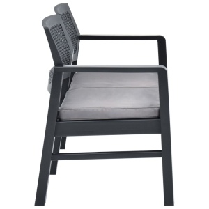 Bancă de grădină de 2 locuri cu perne, antracit, 120cm, plastic - Img 3