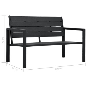 Bancă de grădină, negru, 120 cm, aspect de lemn, HDPE - Img 5