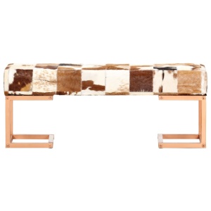Bancă, maro, 110 cm, piele naturală de capră, model petice - Img 3