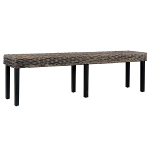 Bancă, negru, 160 cm, ratan kubu natural și lemn masiv de mango