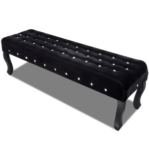 Bancă Negru Catifea cu Nasturi de Cristal