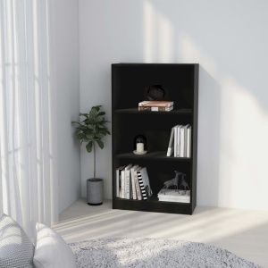Bibliotecă cu 3 rafturi, negru, 60 x 24 x 108 cm, PAL