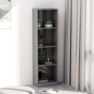 Bibliotecă cu 4 rafturi, gri extralucios, 40 x 24 x 142 cm, PAL