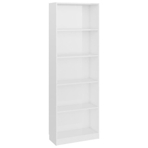 Bibliotecă cu 5 rafturi, alb extralucios, 60 x 24 x 175 cm, PAL - Img 2