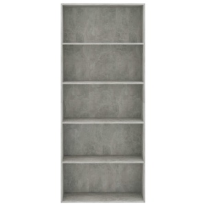 Bibliotecă cu 5 rafturi, gri beton, 80 x 30 x 189 cm, PAL - Img 4