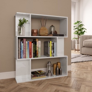 Bibliotecă/Separator cameră, alb lucios, 80x24x96 cm, PAL