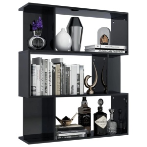 Bibliotecă/Separator cameră, negru foarte lucios 80x24x96cm PAL - Img 3