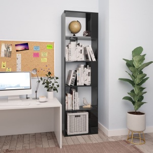 Bibliotecă/Separator cameră, negru lucios, 45x24x159cm, PAL