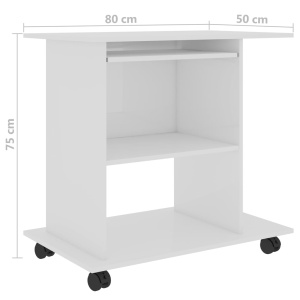 Birou de calculator, alb extralucios, 80 x 50 x 75 cm, PAL - Img 5