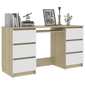 Birou de scris, alb și stejar Sonoma, 140 x 50 x 77 cm, PAL - Img 3