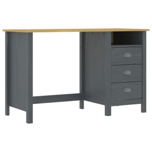 Birou Hill Range cu 3 sertare, gri, 120x50x74 cm, lemn de pin