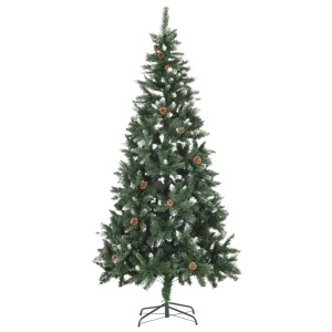 Brad de Crăciun artificial cu conuri pin și sclipici alb 210 cm - Img 3