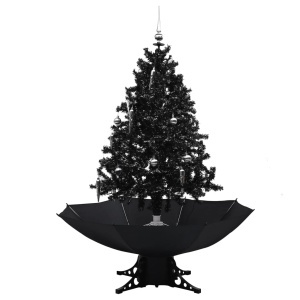 Brad de Crăciun cu ninsoare și bază umbrelă, negru, 140 cm, PVC - Img 2