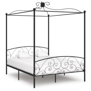 Cadru de pat cu baldachin, negru, 160 x 200 cm, metal