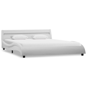 Cadru de pat cu LED, alb, 140 x 200 cm, piele ecologică - Img 2
