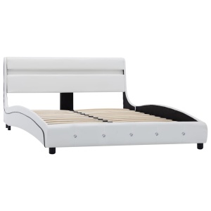 Cadru de pat cu LED, alb, 160 x 200 cm, piele artificială - Img 3