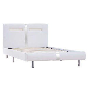 Cadru de pat cu LED, alb, 90 x 200 cm, piele artificială - Img 3