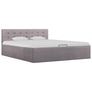 Cadru de pat hidraulic cu ladă, gri taupe, 140 x 200 cm, textil
