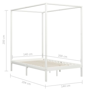 Cadru pat cu baldachin, alb, 140 x 200 cm, lemn masiv de pin - Img 5