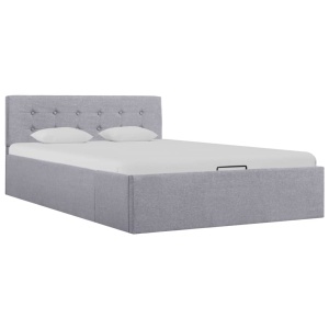 Cadru pat hidraulic cu ladă, gri deschis, 120 x 200 cm, textil