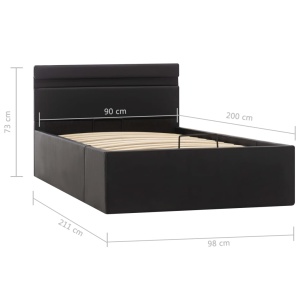 Cadru pat hidraulic cu ladă LED negru 90x200 cm piele ecologică - Img 11
