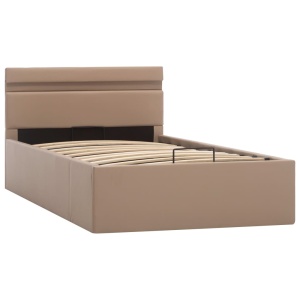 Cadru pat hidraulic LED cappuccino 90x200 cm piele ecologică - Img 4