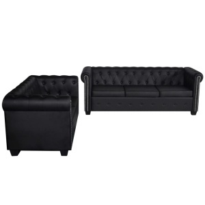 Canapea Chesterfield cu 2 și 3 locuri, piele artificială, negru - Img 4