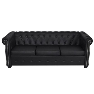 Canapea Chesterfield cu 2 și 3 locuri, piele artificială, negru - Img 5