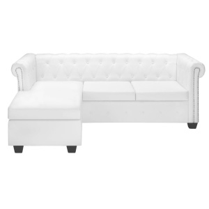 Canapea Chesterfield in formă de L, piele artificială, alb - Img 2