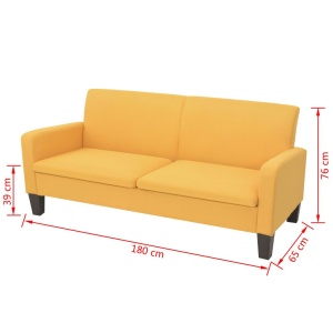 Canapea cu 3 locuri, 180 x 65 x 76 cm, galben - Img 4