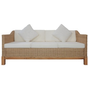 Canapea cu 3 locuri cu perne, culoarea naturală, ratan - Img 2