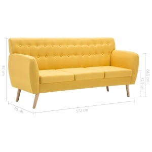 Canapea cu 3 locuri, material textil, 172 x 70 x 82 cm, galben - Img 7