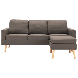 Canapea cu 3 locuri și taburet, gri taupe, material textil - Img 3