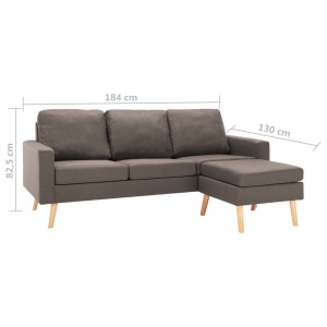 Canapea cu 3 locuri și taburet, gri taupe, material textil - Img 6