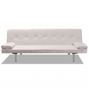 Canapea extensibilă 2 perne, piele artificială, reglabil, crem - Img 4