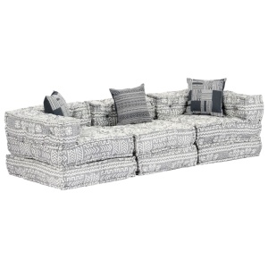 Canapea puf modulară cu 3 locuri, gri deschis, material textil